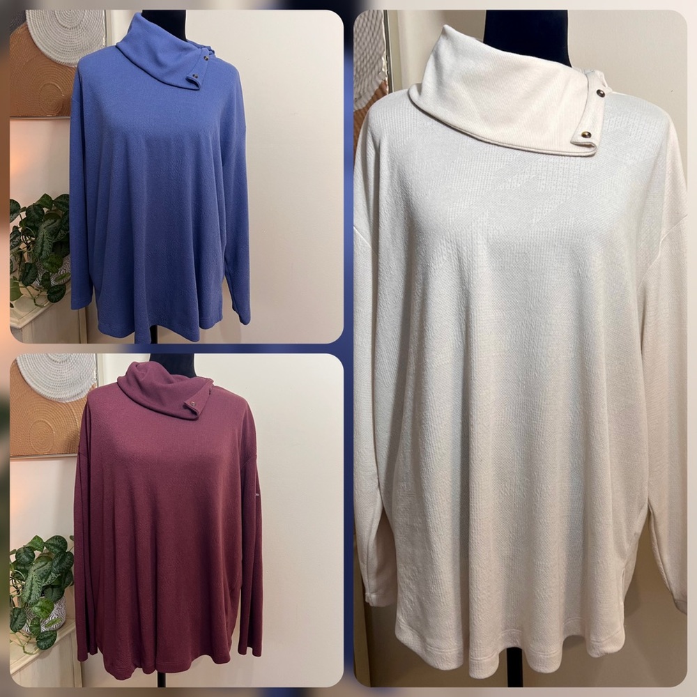 3 Columbia Women’s Long-Sleeved Buttoned Cowl Neck Sweaters Size 2X Lot